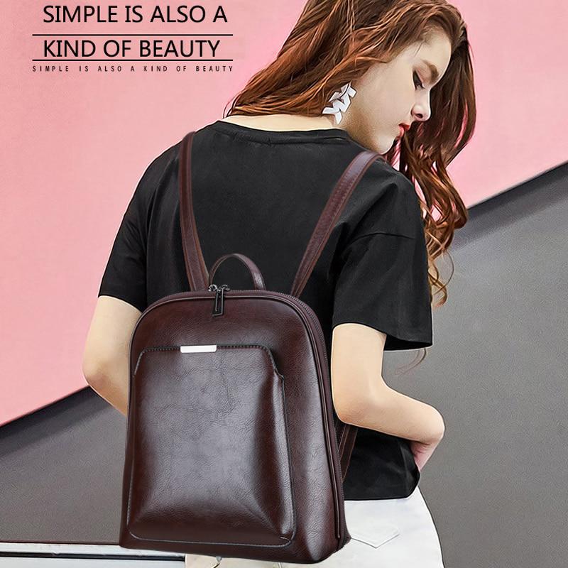 Vintage Backpack Leather Women Backpack Large Capacity School Bag For Girls Leisure Shoulder Bags