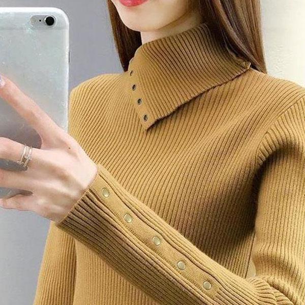 Autumn and Winter Knitted Long-sleeved Sweater Women's High-necked Wild Thickening Bottoming Shirt Pure Color Simple Female Top