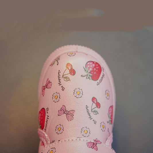 Children's Winter Cotton Shoes Little Girl's Cartoon Printed Cotton Boots Waterproof Non Slip Warm Shoes