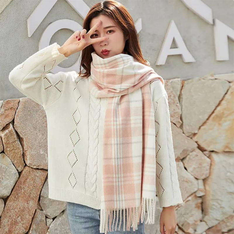 Scarf Women's Autumn and Winter Thickening and Warmth Japanese Version Wild Long Shawl Plaid Scarf Tide