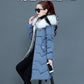 Ladies Down Jacket Winter Fashion Big Fur Collar Hooded Jacket Thick and Cotton Warm Mid-length Jacket