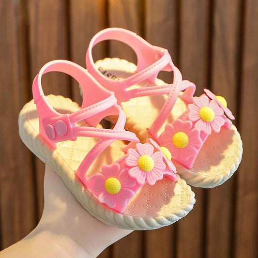 Girls Sandals Girls Summer Soft Sole Flat Beach Sandals Anti-slip Flowers Decoration Casual Princess Light Sandals