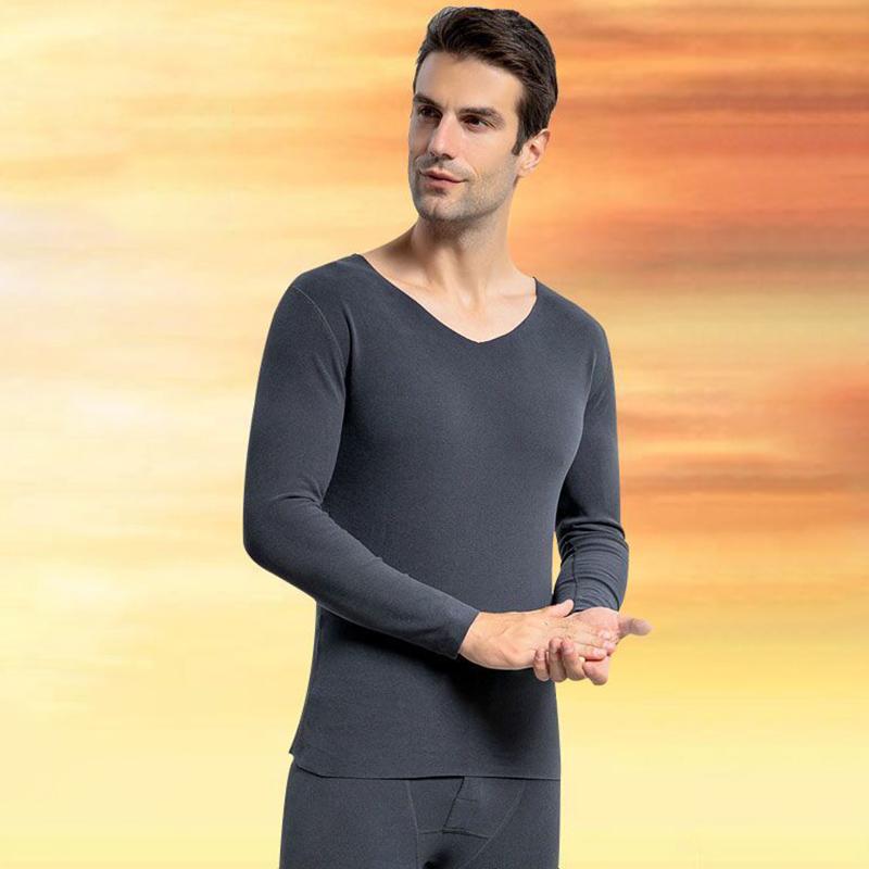 Men Winter Thermal Underwear V-neck Male Autumn Clothes Tight Suit Thicken Windproof Comfortable Soft Lining Long Sleeve High Elasticity Tracksuit