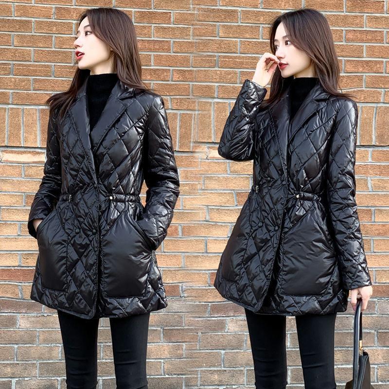 Women's Solid Color Down Jacket Mid-length Down Jacket Winter Korean Style Loose Coat Warm Stand-collar Down Jacket Quilted Jacket