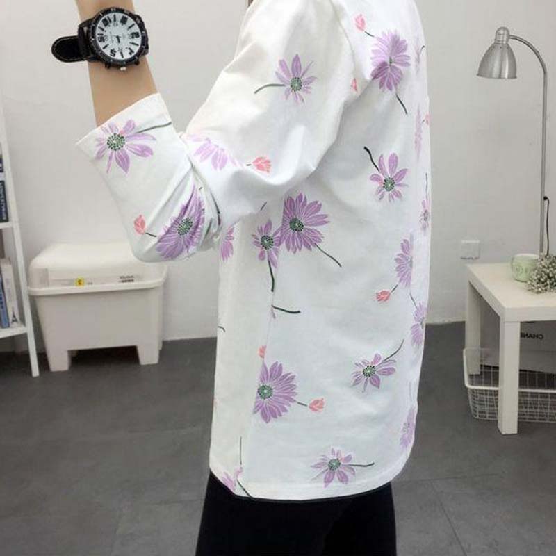 Spring and Autumn Printed Bottoming Shirt Women's Long-sleeved Mother T-shirt Loose Round Neck Top Women