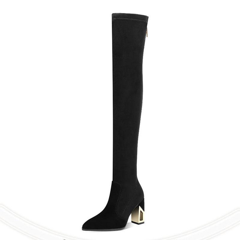 Black Boots Over-the-knee Boots Women's Thin High-heeled Stretch Boots Autumn and Winter Thick-heeled High Boots