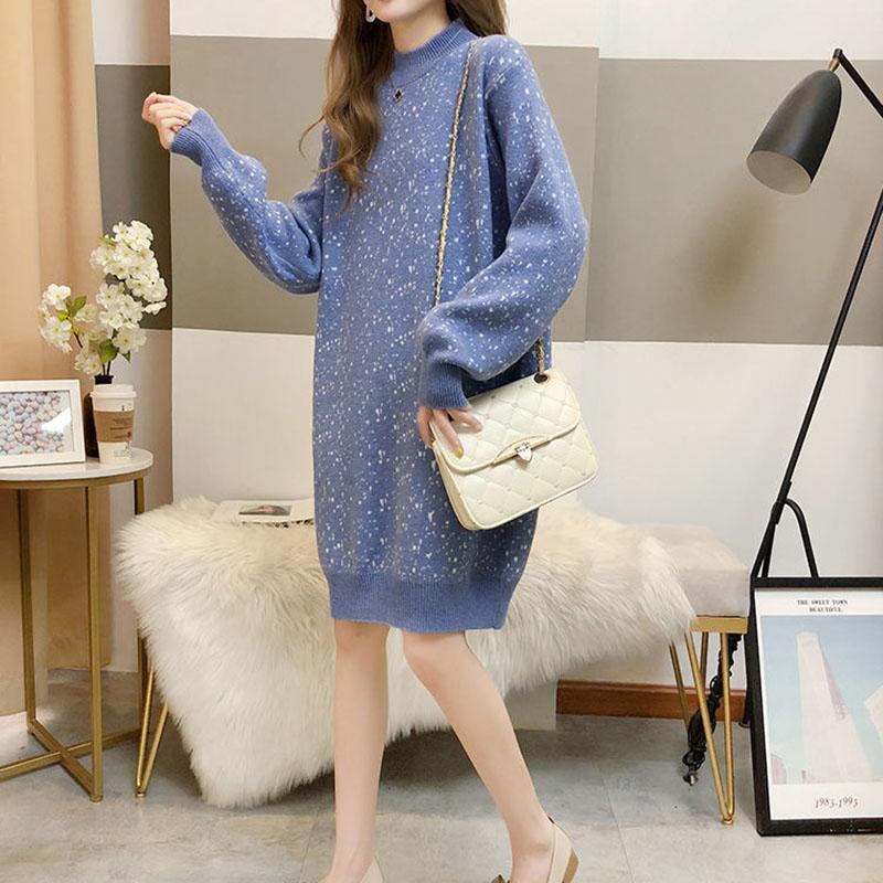 Autumn and Winter Casual Loose Dress Mid-length High-neck Thick Sweater Dress Large Size Knitted Female Base Dress