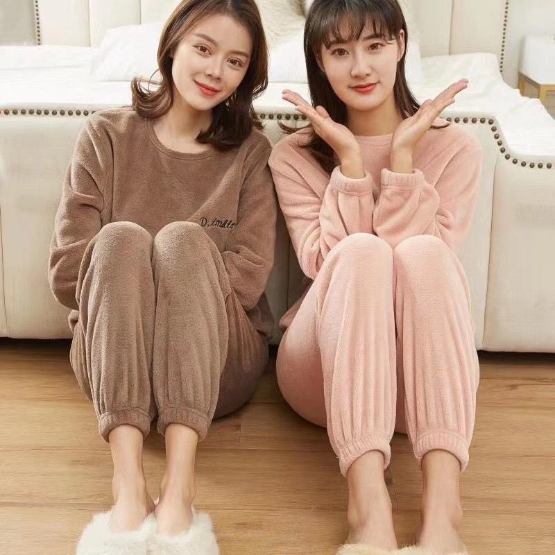 Fairy Warm Suit Women's Thick Coral Fleece Home Suit Outside Wear All-match Loose Lazy Suit Furry Loose Coral Fleece Soft and Non-fading