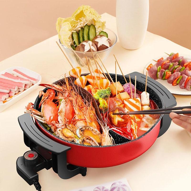 Mandarin Duck Pot Household Multi-function Steaming Cooking Frying Non-stick Large-capacity Electric Pot and Grilling All-in-one Pot