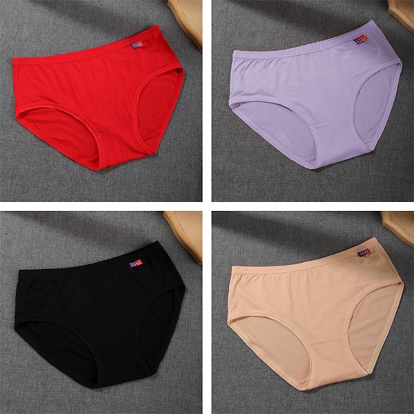 4Pcs/Set Women's Seamless Cotton Panties Solid Color Large Size Mid Waist Causal Soft Briefs