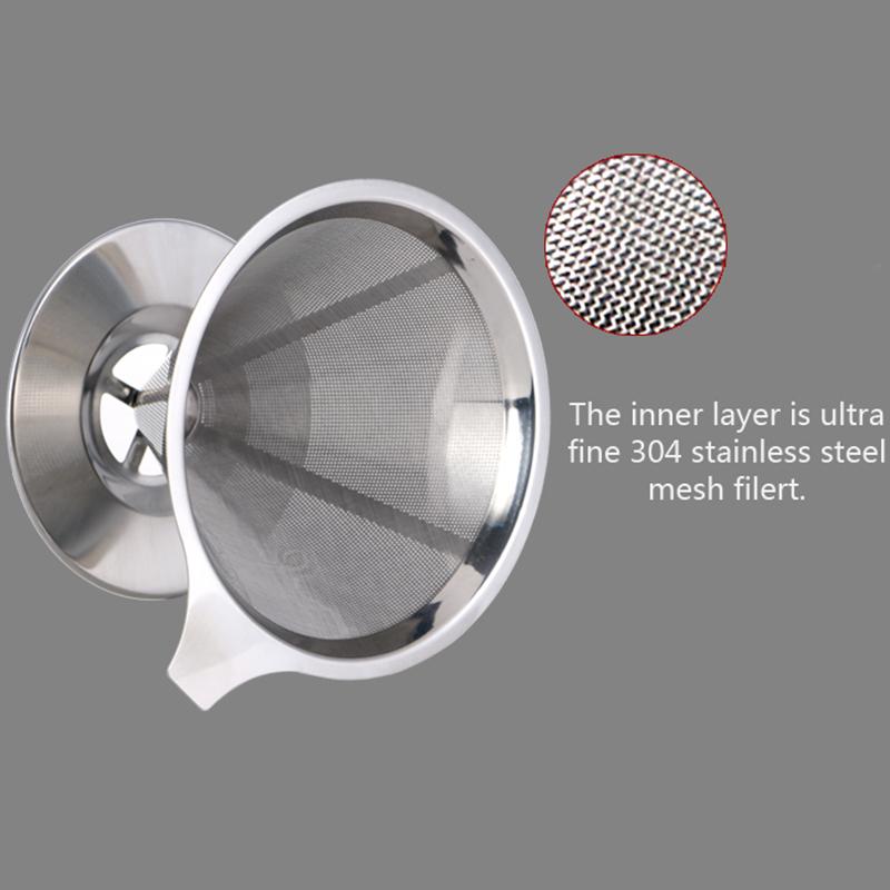 304 Stainless Steel Double Thickened Dense Hand Coffee Pot Funnel Filter Cup Coffee Powder Filter Coffee Filter