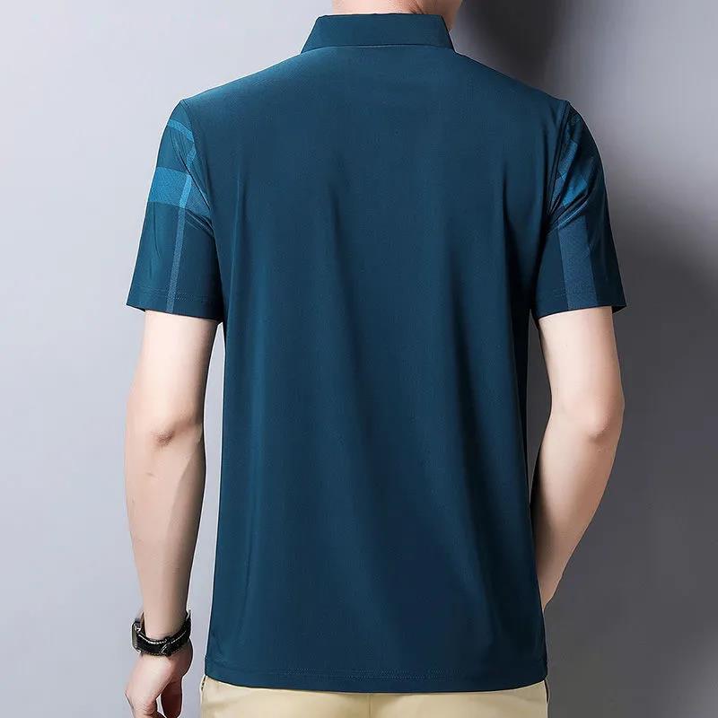 Men's Short-sleeved T-shirt Lapel Middle-aged and Elderly Large Size Loose and Thin Ice Silk Dad Men's Clothing