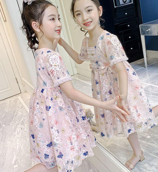 Girls Dress Summer Lace Floral Sweet Princess Skirt Summer Children's Clothing Children's Skirt Puff Skirt A-line Skirt