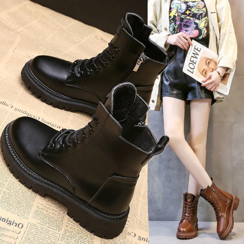 British Style Women's Martin Boots Autumn and Winter Korean Style Thick Martin Boots All-match Platform Knight Boots