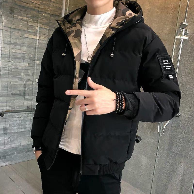 Winter Fashion Trend Men's Cotton Jacket Short Slim Casual Hooded Lightweight Warm Cotton Jacket