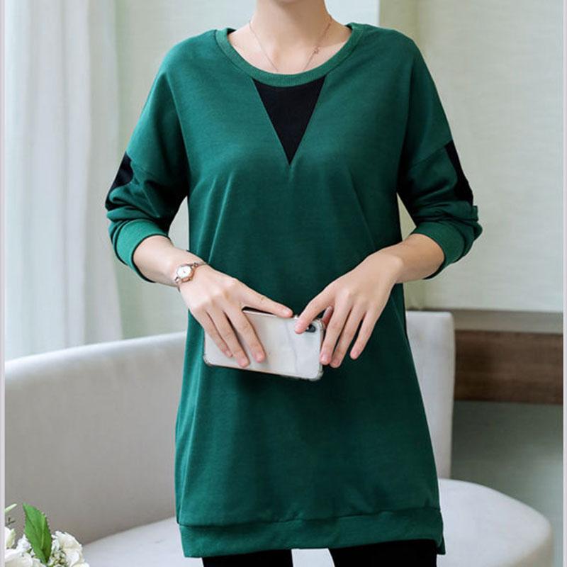 Big Size Women Cotton Tshirt Round Neck Loose Casual T-shirts Spring Fall Plus Size Splicing Tops Tee Pullover