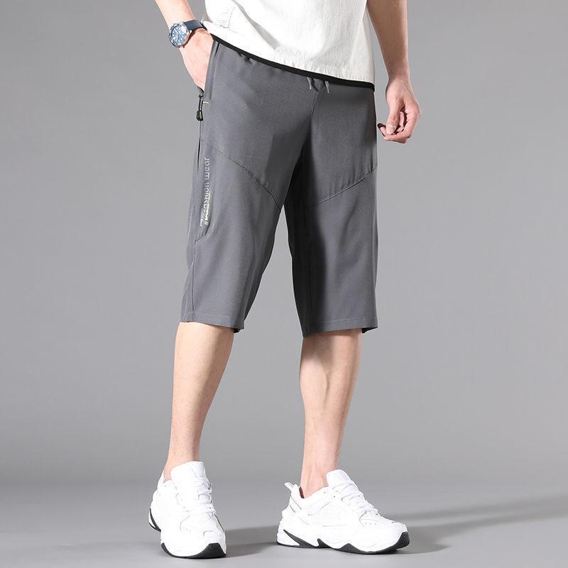 Summer Quick-drying Sports Cropped Pants Men's Thin Casual Loose Large Size 90kg Ice Silk Shorts Breathable Beach Pants