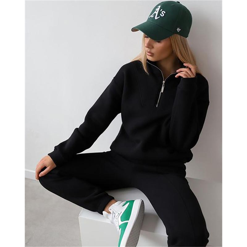 2PCS Ladies Zipper Sweater Wide-leg Trousers Two-piece Loose Casual Suit Stand-up Collar Personalized Top Slit Jogging Trousers Workout Clothes Set