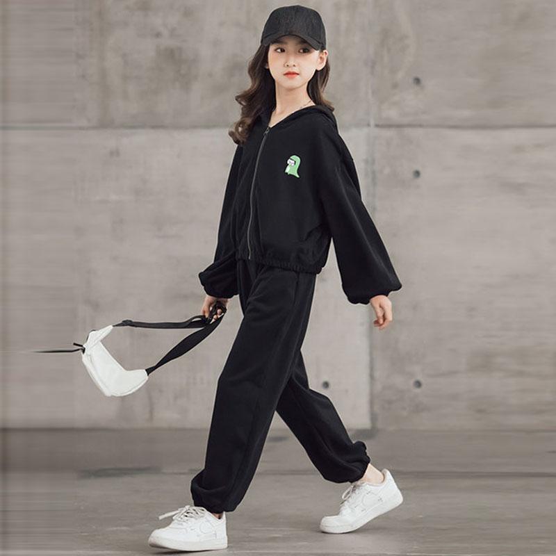 Girls Spring and Autumn Suits, Children's Solid Color Loose Suits, Sports Suits, Three-piece Casual Sets