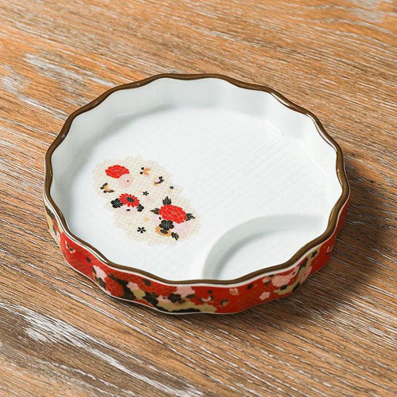 Japanese Dumpling Plate Sushi Plate Round Plate Square Plate Soy Sauce and Vinegar Compartment Household Ceramic Plate