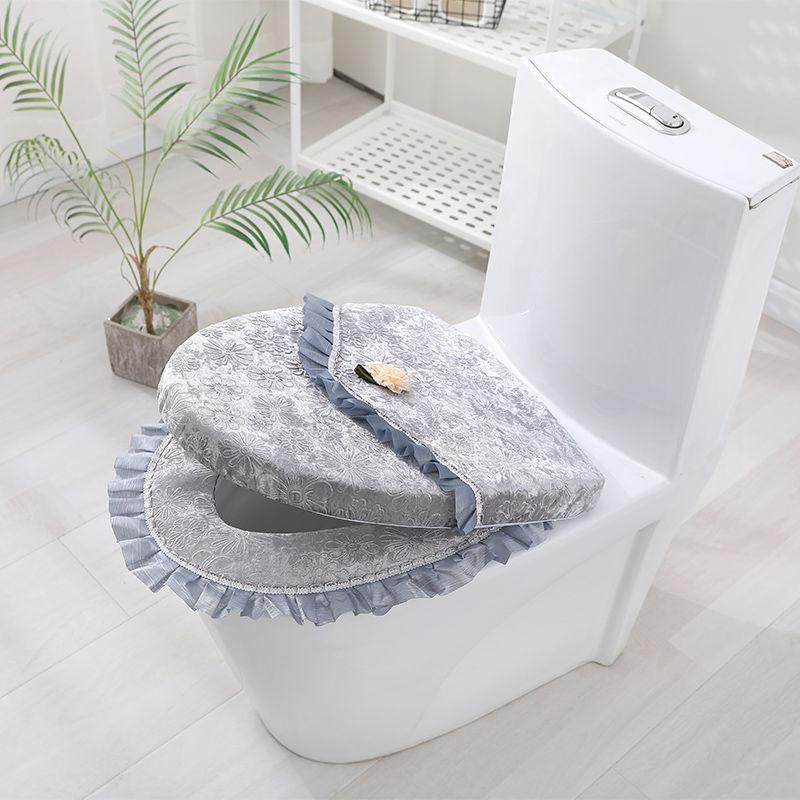 Lace Toilet Mat Two-piece Toilet Mat Household Toilet Seat Cushion Toilet Ring Zipper Universal