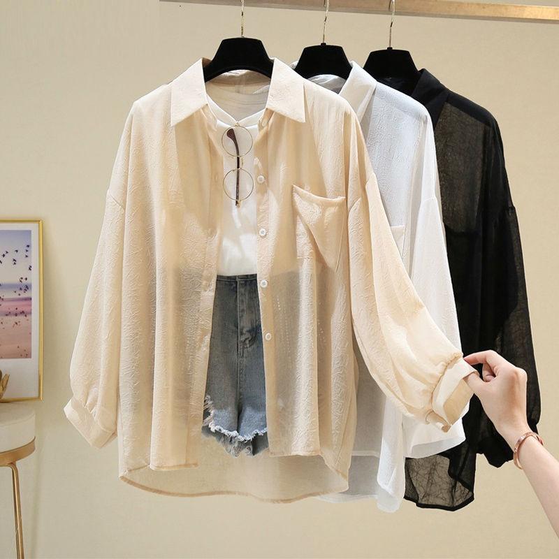 Sun Protection Clothing Women's Summer Thin Coat Loose All-match Long-sleeved Chiffon Cardigan Shirt