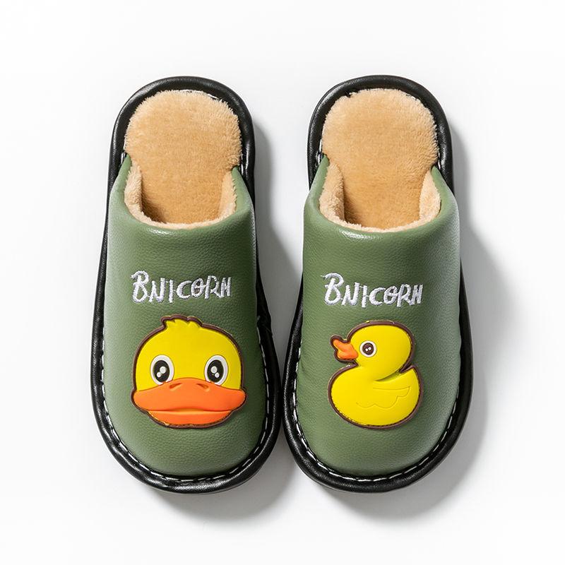 Children's Duckling Pattern Cotton Slippers Warm Non-slip Flat Shoes, Dirt-resistant and Comfortable Suitable for Autumn and Winter