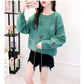 Casual Embroidery Sweater Women Loose Round Neck Pullover Sweater Thickened Warm Knitwear Jumper Outwear