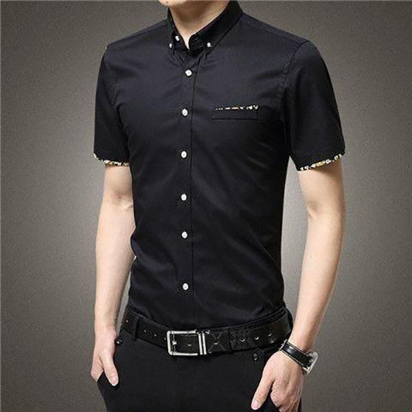 Men's Short-sleeved Slim Shirt Korean Fashion Trend Shirt Casual Business British Hair Stylist Clothes