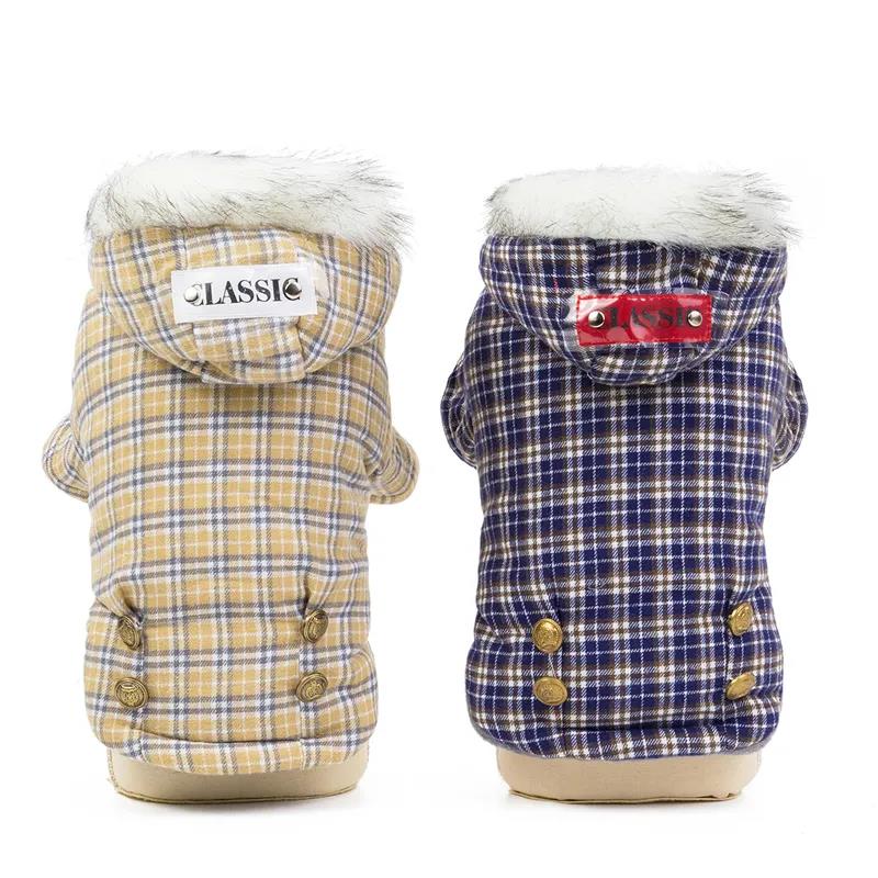 Pet Dog Cat Winter Clothes Plaid Padded Jacket Fleece Coat Bichon Teddy Cat's Warm Coat Pet Rompers Puppy Clothes Pet Supplies Cat's Clothing