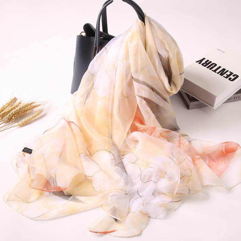 Scarf Female Flower Scarf Travel Sunscreen Shawl Imitation Silk and Wool Beach Wrap