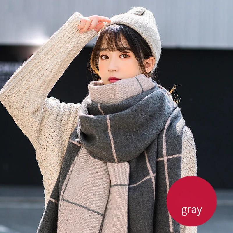 Winter Imitation Cashmere Scarf Korean Fashion Fringed Plaid Scarf Women's Dual-use Lengthened Thick Shawl Scarf