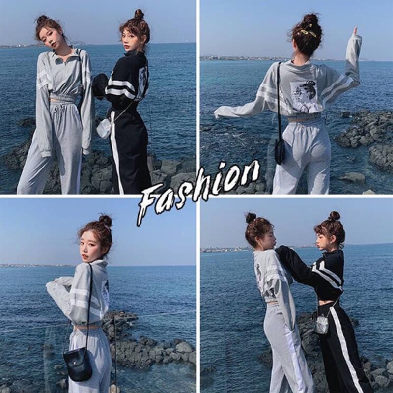 Spring and Autumn Loose Solid Color Western-style Casual Sportswear Suit Women's Short Sweater Pants Two-piece Set