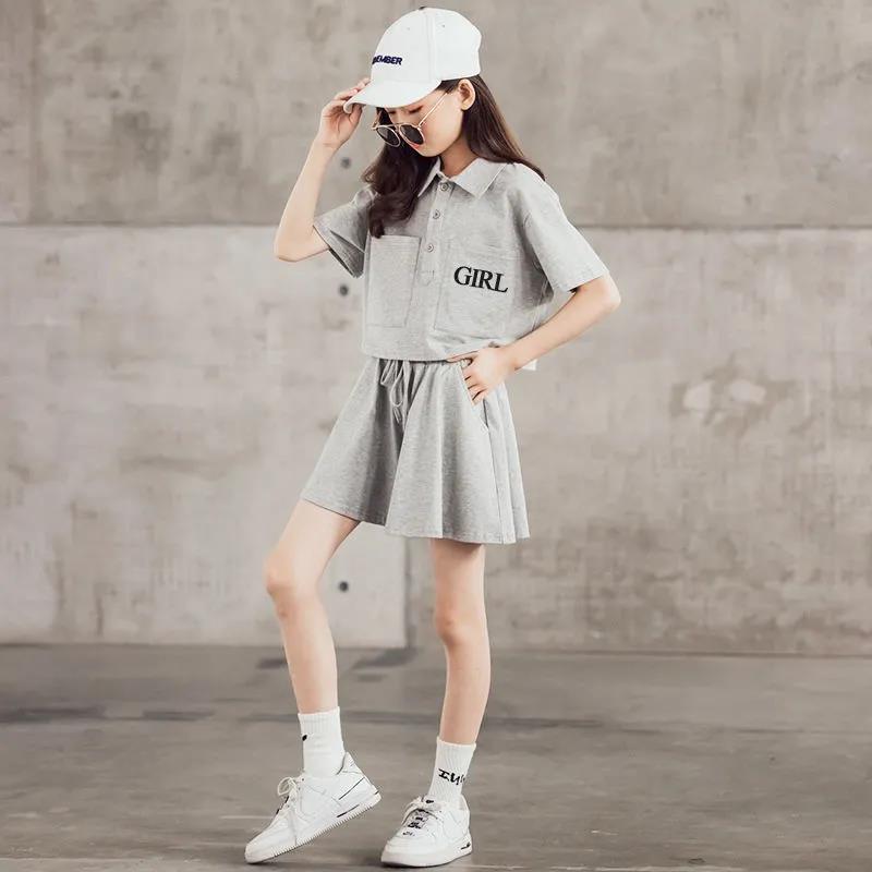 Children's Suit Summer Thin Embroidery Letter T-shirt Shorts Loose Solid Color Casual Sport Swear Two Piece Set