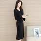 Winter Fashion Padded Sweater Skirt Mid-length Over The Knee V-neck Knitted Dress Slim Inner Base Bag Hip Skirt