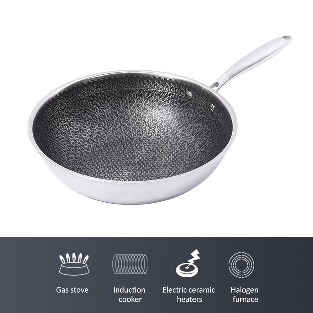 Three - Layer Stainless Steel Wok No Oil Smoke Non - Stick Pan Flat Bottom Home Cooking Pot Gas