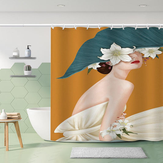 Nordic Illustrator Beauty Character Shower Curtain Hygienic Partition Curtain Sunshade Waterproof Water Curtain