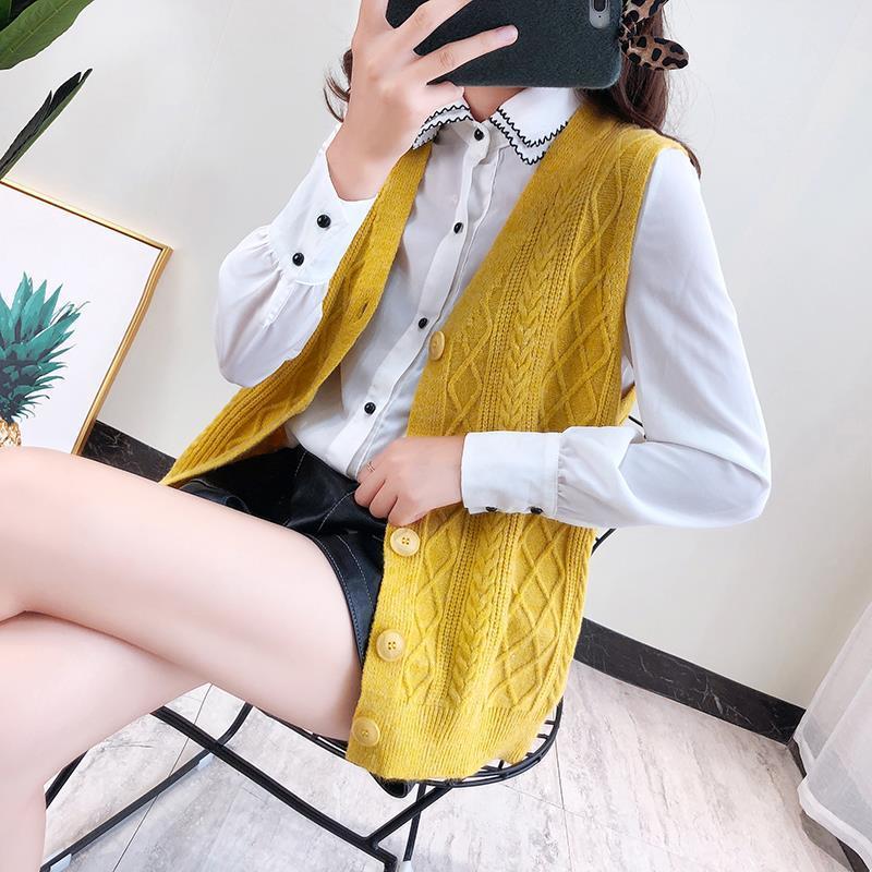 Autumn and Winter V-neck Cardigan Vest Loose College Style Knit Top Fashion Simple Female Jacket