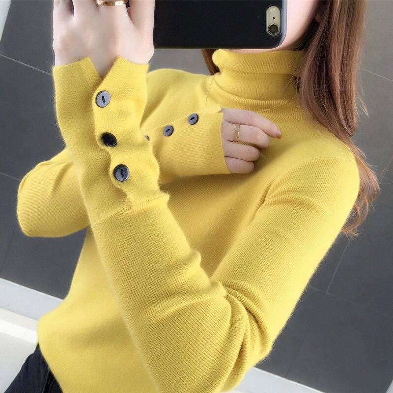 Pofulove  Turtleneck Knitted Long Sleeve Women's Spring Autumn Sweater Thin Bottoming Shirt Comfortable Softness