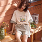 Pajamas women's summer short-sleeved loose-fitting pajamas shorts 100% cotton casual home service