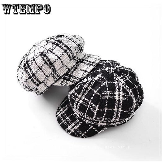 Women Newsboy Cap Autumn Winter Black White Felt Hats For Men Women Vintage Thick Octagonal Cap Fema