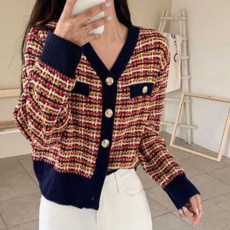 2022 Spring Vintage Knitted Cardigans Women's Sweater Kawaii Tweed Sweater Autumn Winter Korean Sweater Knitwear Clothes Tops