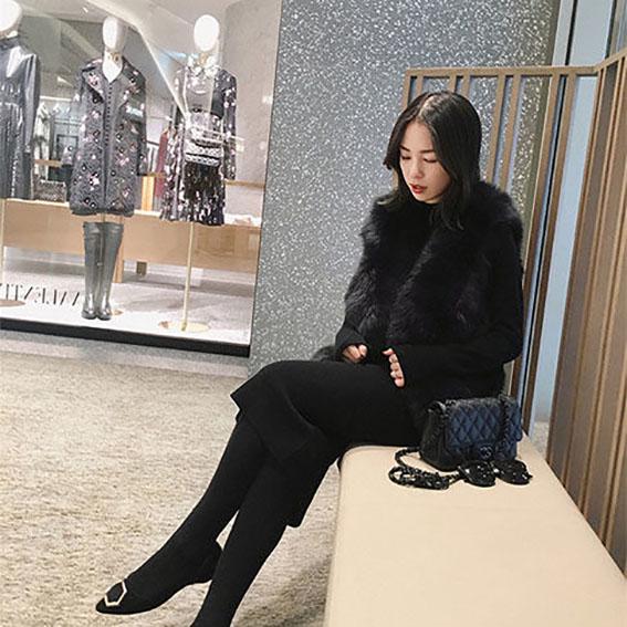 Autumn and winter new slim knee high collar sweater skirt bottom knit dress female long sleeves