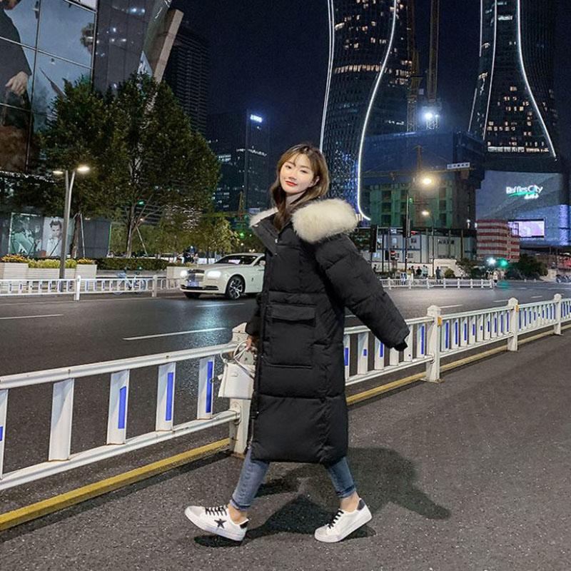 Down Jacket Winter Ladies Fashion Korean Big Fur Collar Thick Warm Hooded Mid-length Plus Size Cotton Jacket