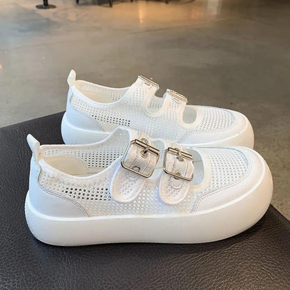 Summer Mesh Shoes Female Students Thick-soled Mesh Bread Shoes Japanese Hollow Women's Shoes Breathable Comfortable Women's Shoes