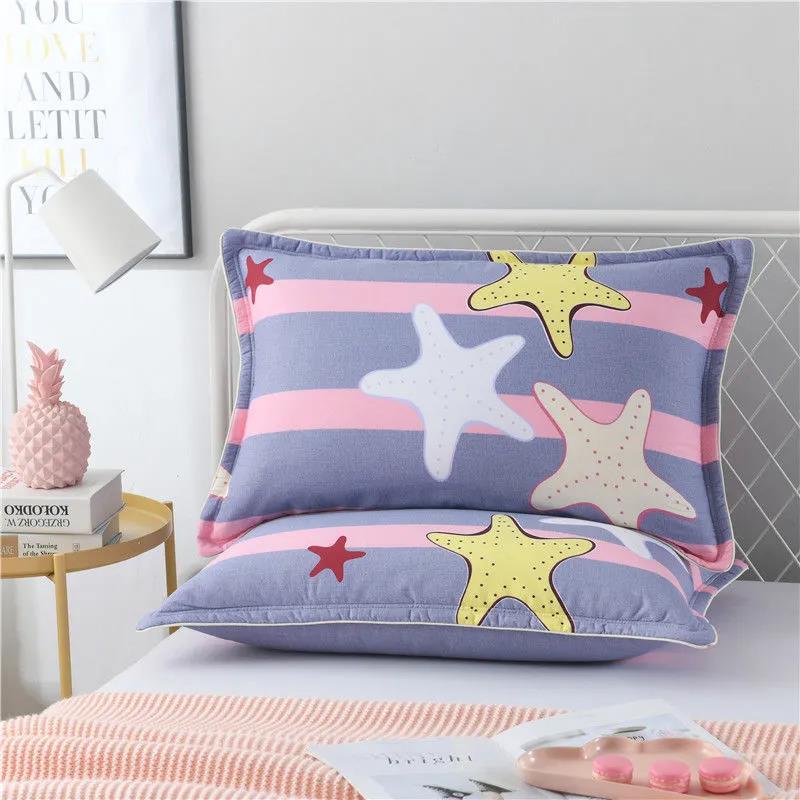 48x74cm Pillowcase Thick Pure Cotton Pillowcase Double Queen Size Bedroom Printing Pillowcase Bedding Two Pieces