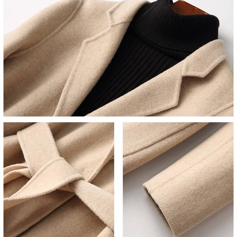 Women's Coat Fashion Wool Double-sided Cashmere Coat Woolen Overcoat Elegant Women Jacket with Belt