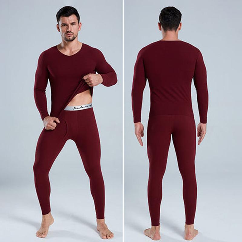 Men Winter Thermal Underwear V-neck Male Autumn Tight Suit Thicken Windproof Long Sleeve High Elasticity Tracksuit Wearable Versatile Spring Pajamas