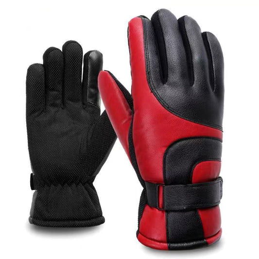 Leather Gloves Men's Winter Warmth and Velvet Thickened Touch Screen Waterproof Riding Leather Gloves for Men Cycling Motorcycle Cotton Gloves Women