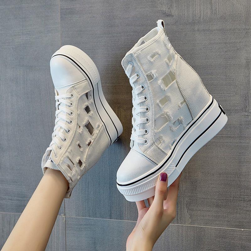 Thick-soled High-top Canvas Shoes Women's Spring Breathable Korean Version of All-match Inner Increase White Shoes